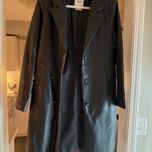 Abercrombie black blazer trench Vegan leather womens size small with buttons